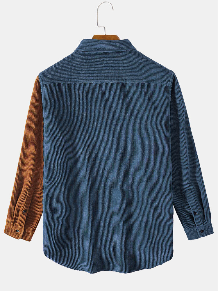 Elara – Men’s Corduroy Patchwork Shirt with Unique Design and Regular Fit-3