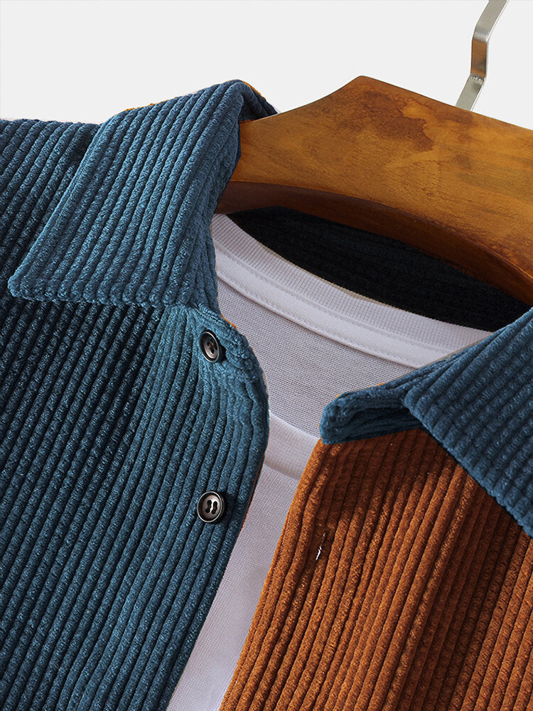 Elara – Men’s Corduroy Patchwork Shirt with Unique Design and Regular Fit-4