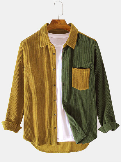 Variant image for Elara – Men’s Corduroy Patchwork Shirt with Unique Design and Regular Fit-6