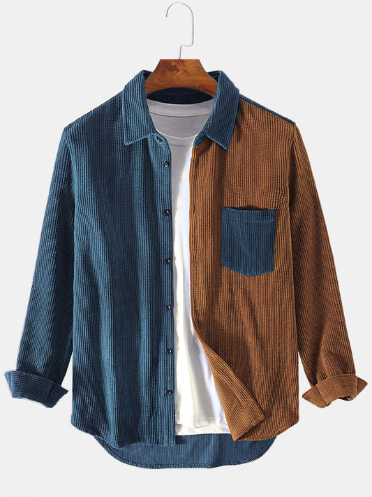 Elara – Men’s Corduroy Patchwork Shirt with Unique Design and Regular Fit-1