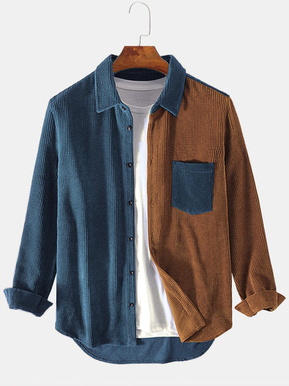 Variant image for Elara – Men’s Corduroy Patchwork Shirt with Unique Design and Regular Fit-1